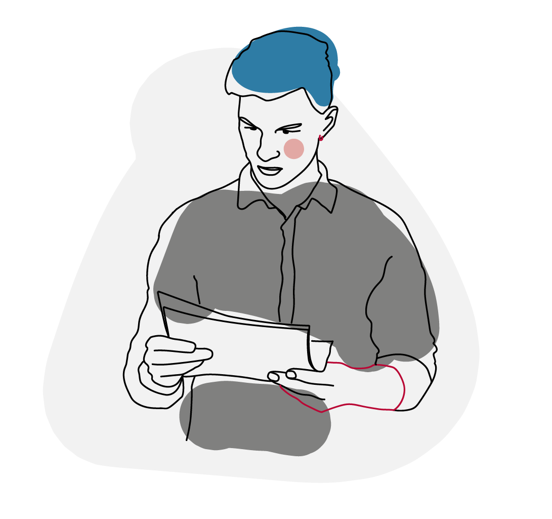 Illustration of a young man holding a decision.